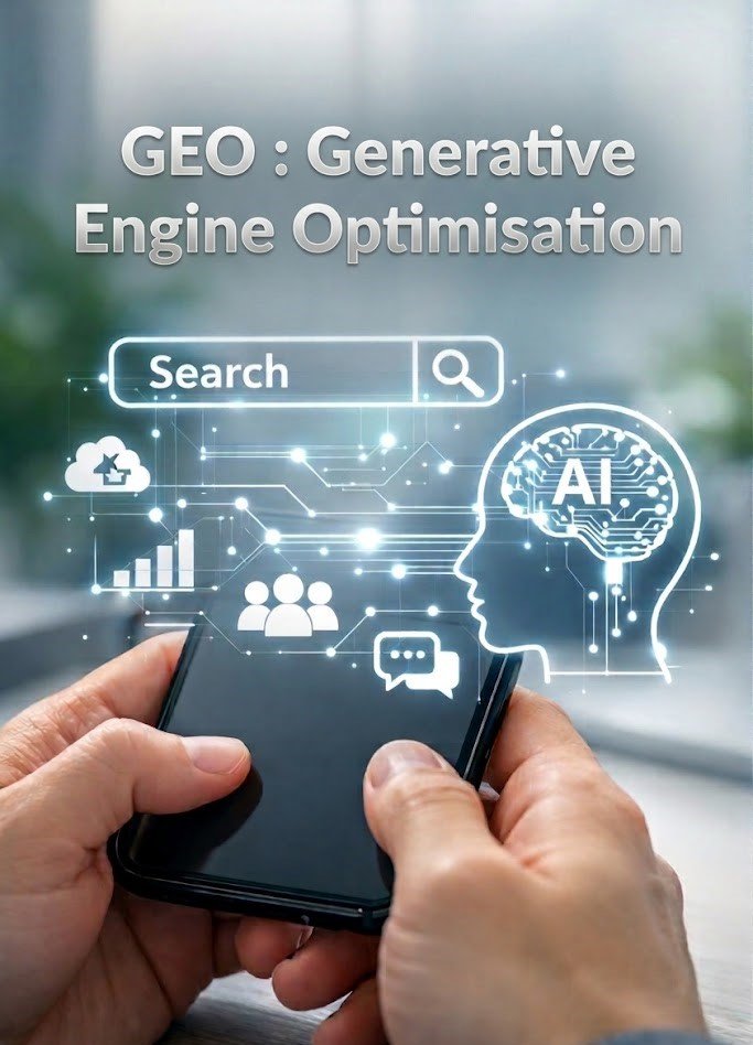 Infographie montrant un utilisateur sur mobile et les connexions neuronales de l'intelligence artificielle pour comprendre comment apparaître dans les moteurs IA en 2026